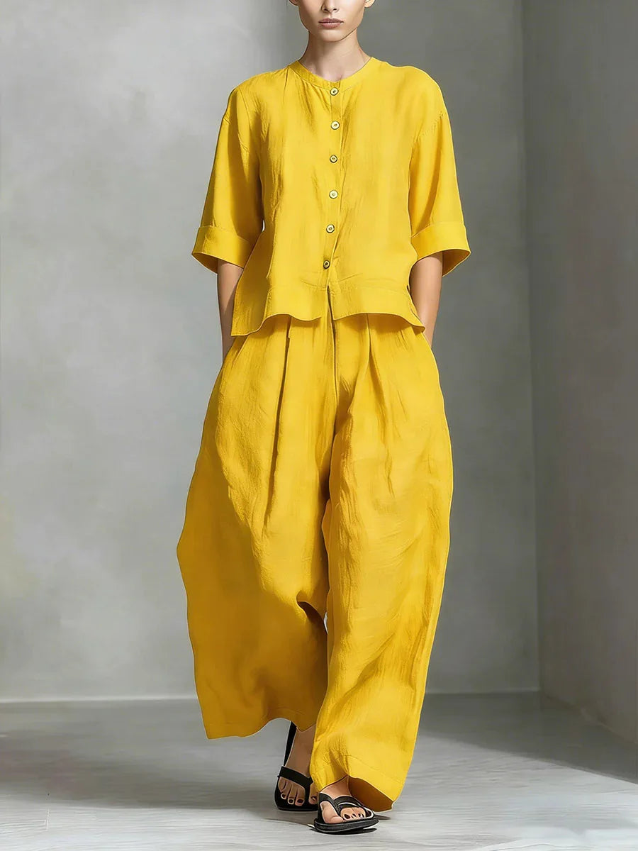 Women's Solid Colour Trouser Set | Elegant Loose 2-Piece Summer Suit | HotTrendyPicks