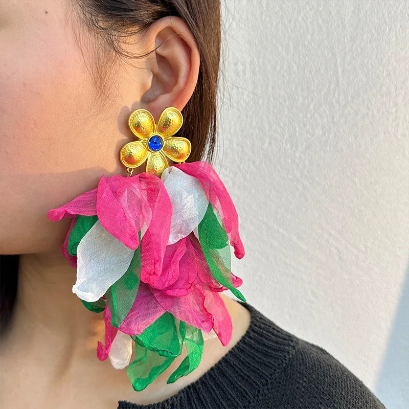 Bohemian Leaves Tassels Big Flower Dangle Earrings For Women Girl Trendy Luxury Vintage Fairy Wedding Party Jewelry