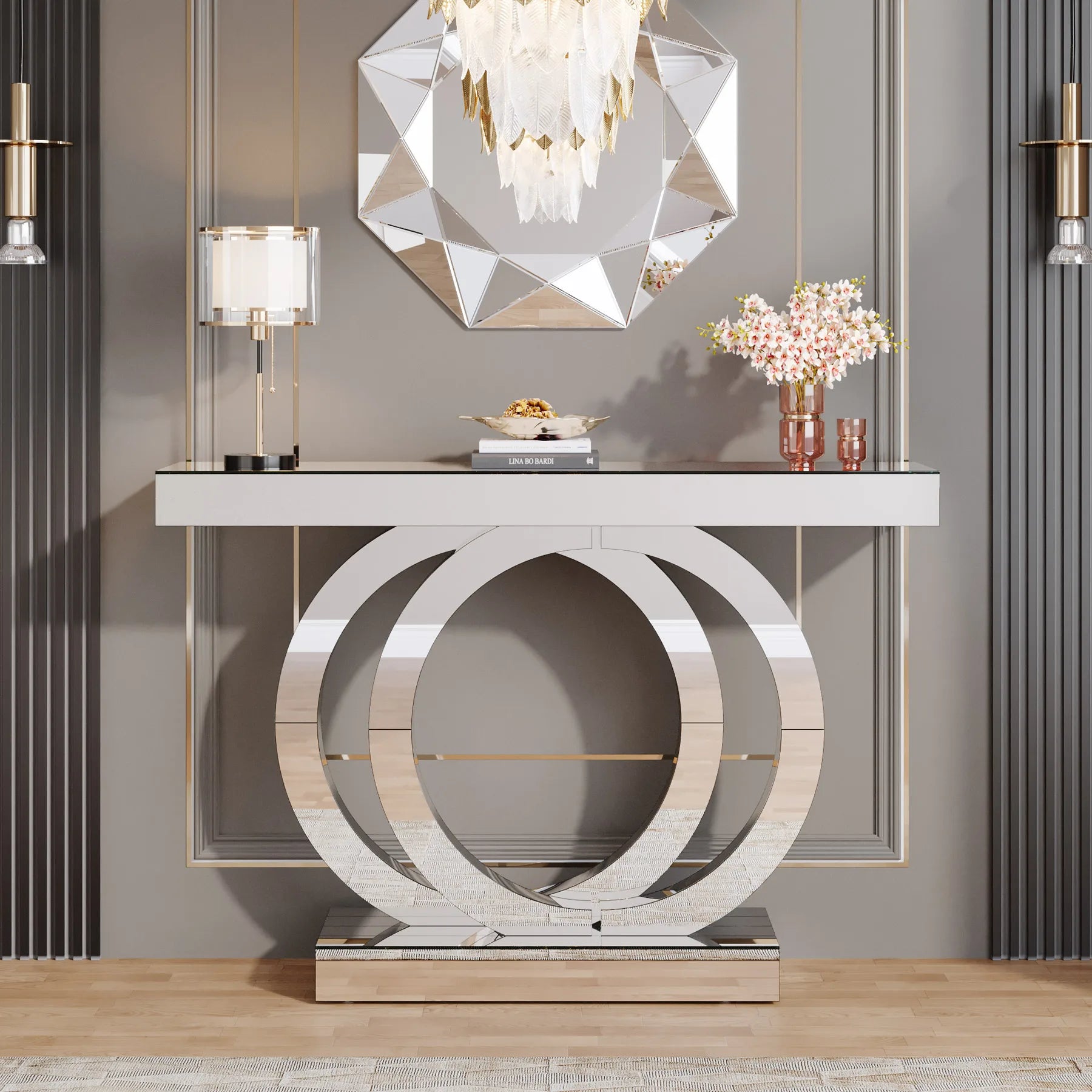 43.3-Inch (110cm)Mirrored Console Table, Modern Entryway Table with Thickened