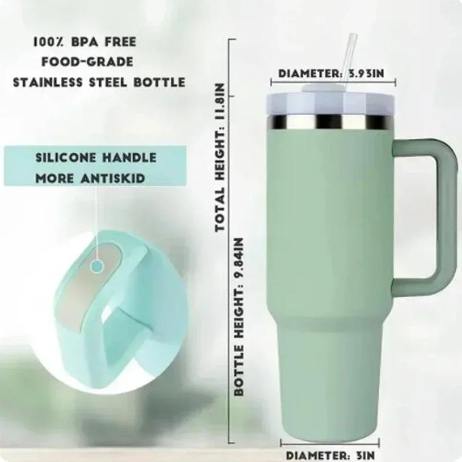 Large capacity 1200ML 304 stainless steel insulated water bottle insulated coffee cart cup hot and cold cups, straw with handle