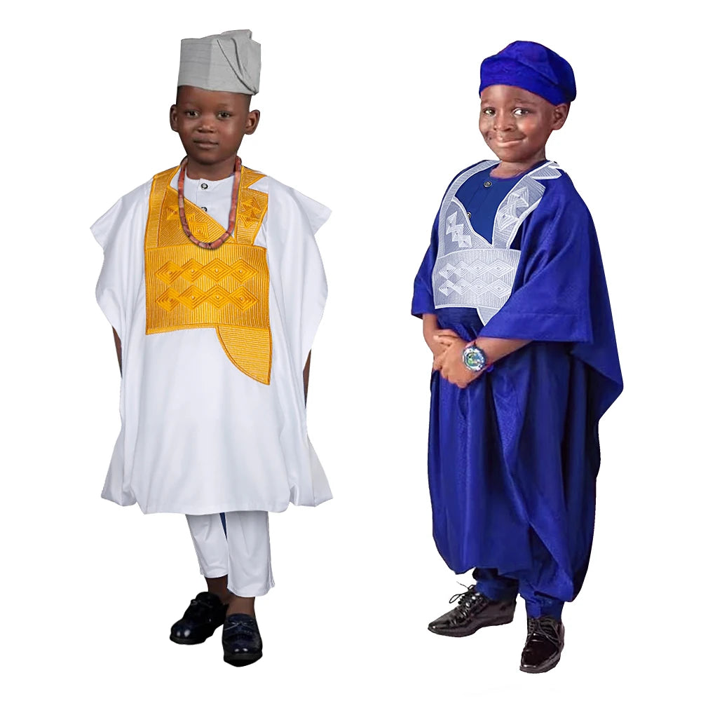 Children's African Dashiki 3-Piece Set | Embroidery Top, Pants & Robe | Ages 2–10