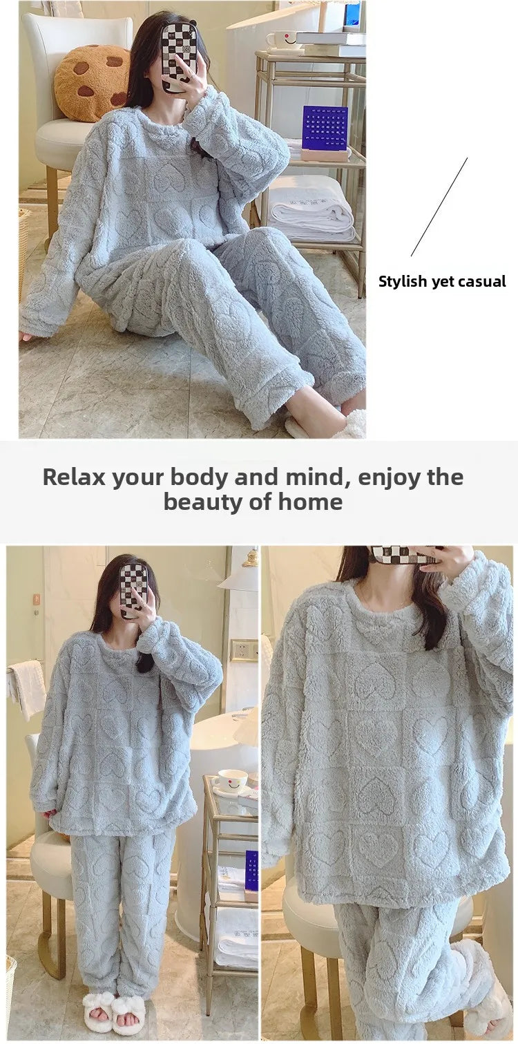 Plus Size Coral Fleece Pyjama Set | Thick Winter Sleepwear for Women | HotTrendyPicks