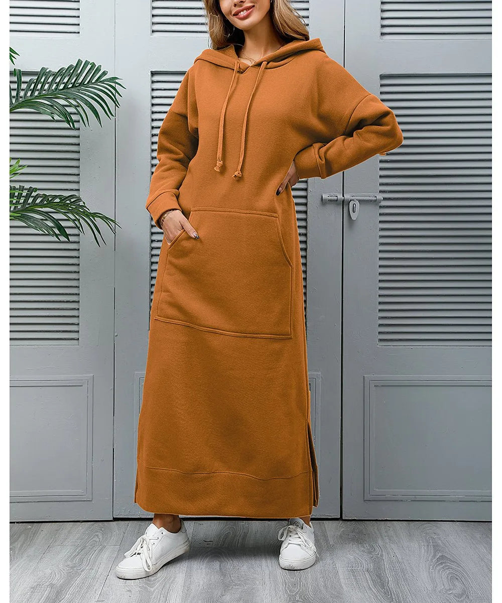 Women's Hoodie Midi Dress | Lace-Up Hem Casual Sweatshirt Long Dress | HotTrendyPicks