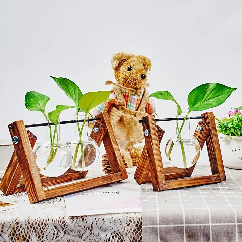 Glass Propagation Station | Hydroponic Plant Vases in Wooden Rack | HotTrendyPicks