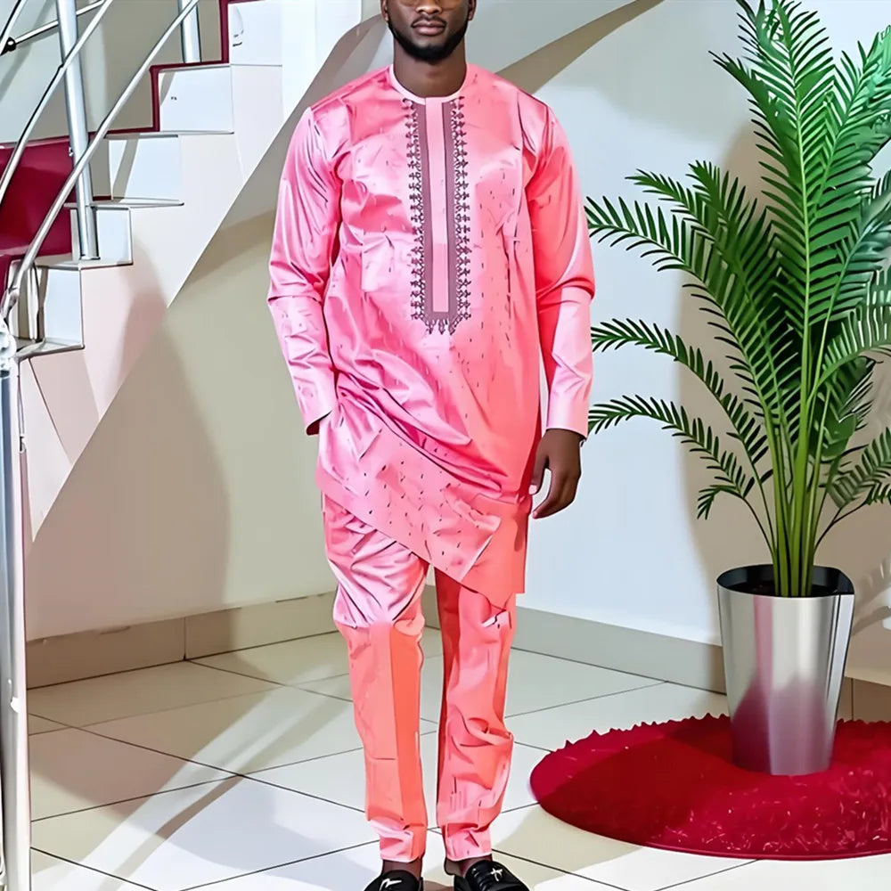 African Couples Matching Dashiki Outfits | Bazin Embroidery Wedding Dress Set | L–4XL