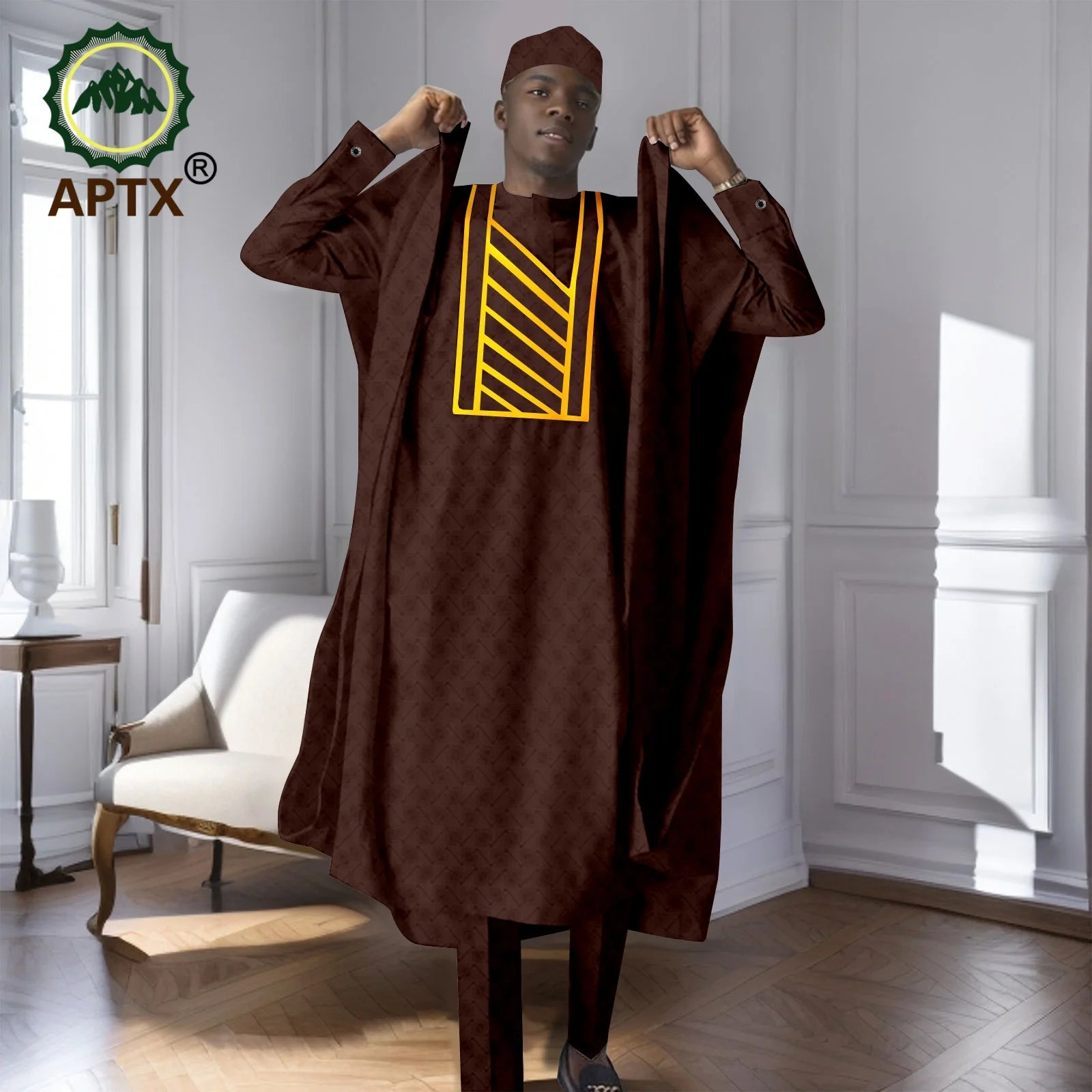 African Men's Traditional  Robe Long Sleeve Clothes Elegant Luxury Men's Outfits  Bazin Riche Embroidery Dress 2416125