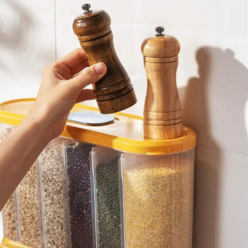Grids Food Grains Storage Box Tank Sealed Moisture Proof Rice Buckets Wall Mounted Kitchen Bulk Classified Container