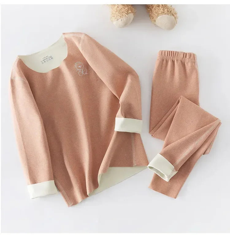 Boys Thermal Fleece Thermal Underwear 37°C Constant Temperature Warm Two-Piece Winter Pajamas Set Unisex Kids Long Johns for Ages 7-13