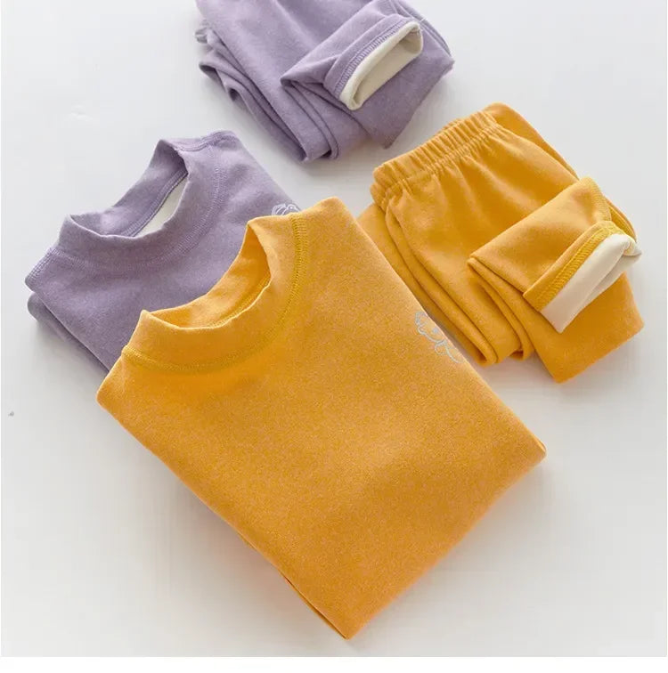Boys Thermal Fleece Thermal Underwear 37°C Constant Temperature Warm Two-Piece Winter Pajamas Set Unisex Kids Long Johns for Ages 7-13