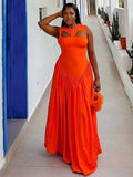 Women's Hollow Out Knitted Maxi Beautiful Orange Elegant Party Dress