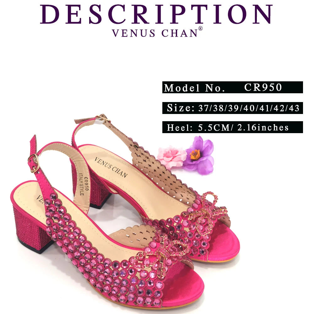 Italian Design Full Drill Elegant Wine Evening High Heels Wedding Party Shoes Matching Clutch Handbag