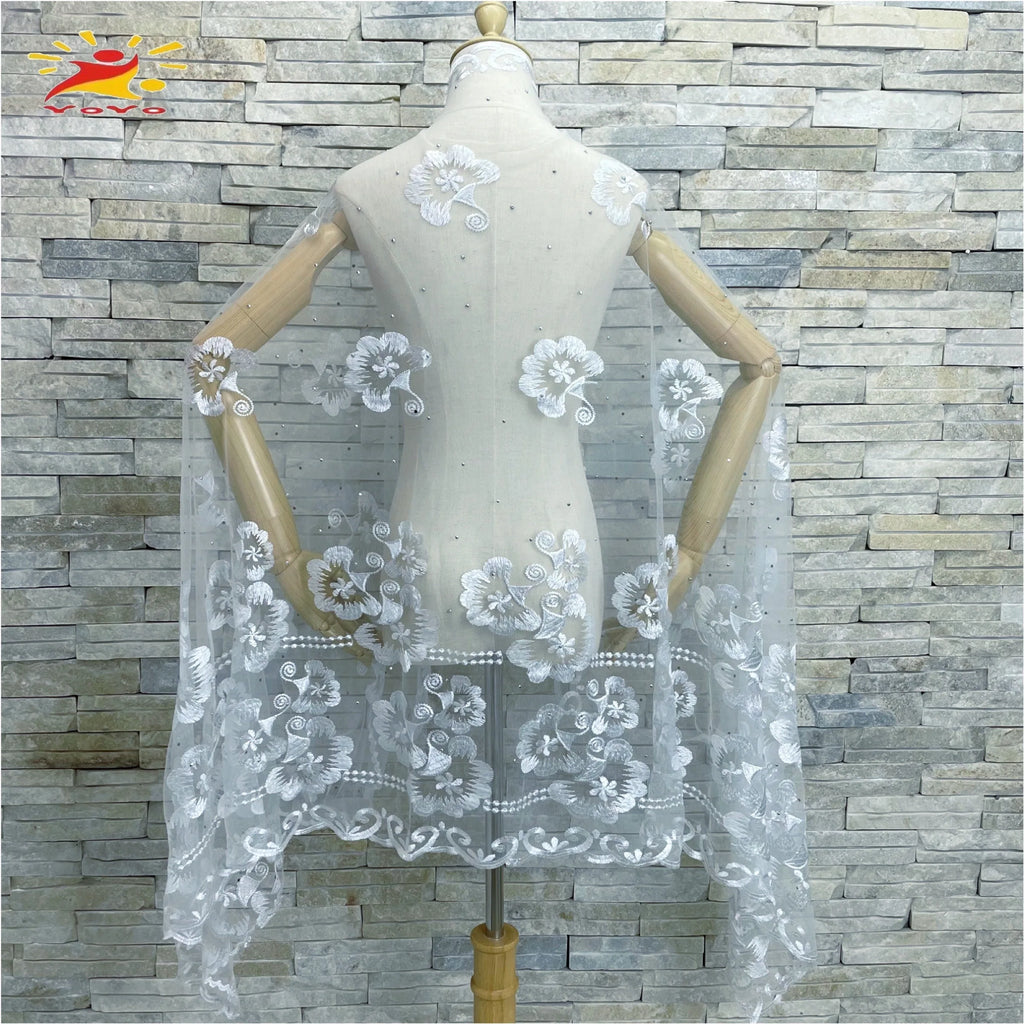 Embroidered Tulle Hijab Shawl - Soft Pashmina Wrap