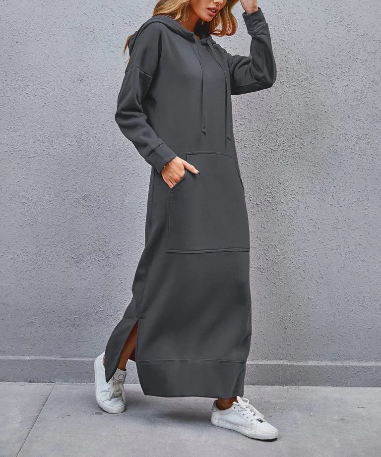 Women's Hoodie Midi Dress | Lace-Up Hem Casual Sweatshirt Long Dress | HotTrendyPicks