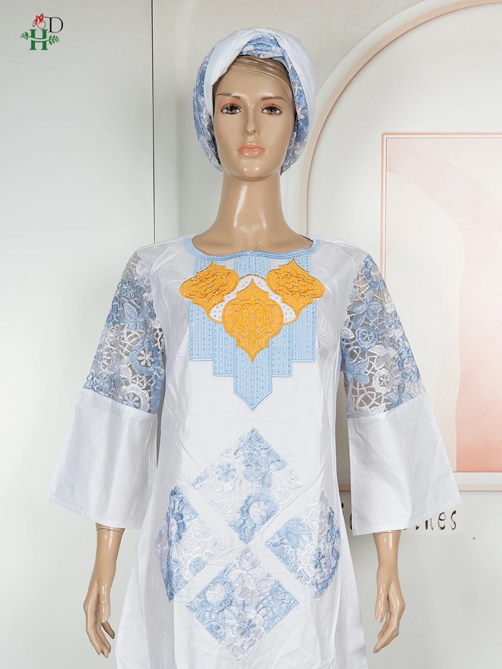 White Bazin Riche African Dress | Luxury Embroidery Church & Wedding Gown | L–4XL