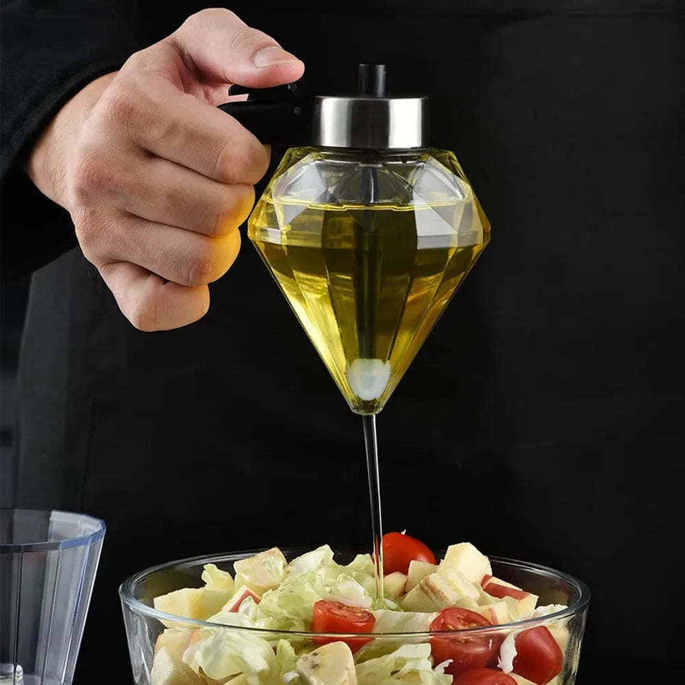 Diamond Glass Honey Dispenser 200ml | Oil, Vinegar & Sauce Dripper with Stand | HotTrendyPicks