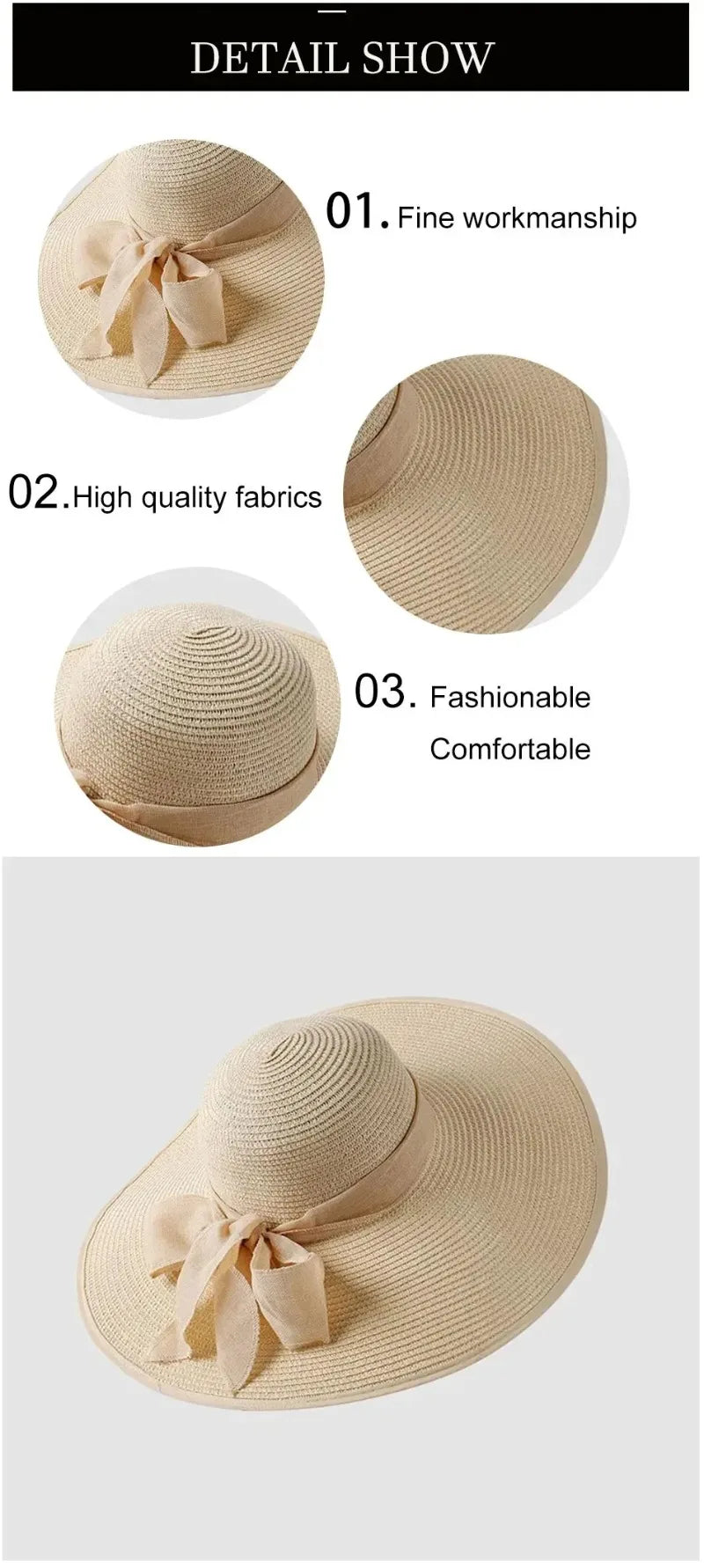Women's Oversize Brim Straw Hat Women's Summer Sun Block Big Brim Hat Seaside Bow Beach Hat Suitable For Sun Protection