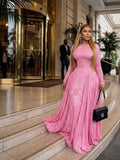 Elegant Luxury Women High Waist Slim Dress Long Sleeves Maxi Evening Dress