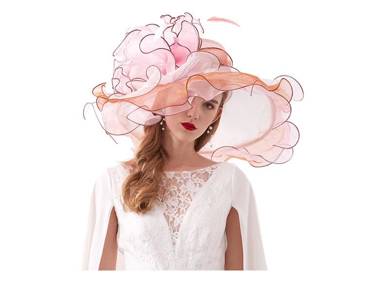 Women's Elegant Fascinators Large Wide Brim Church Hat With Big Flower