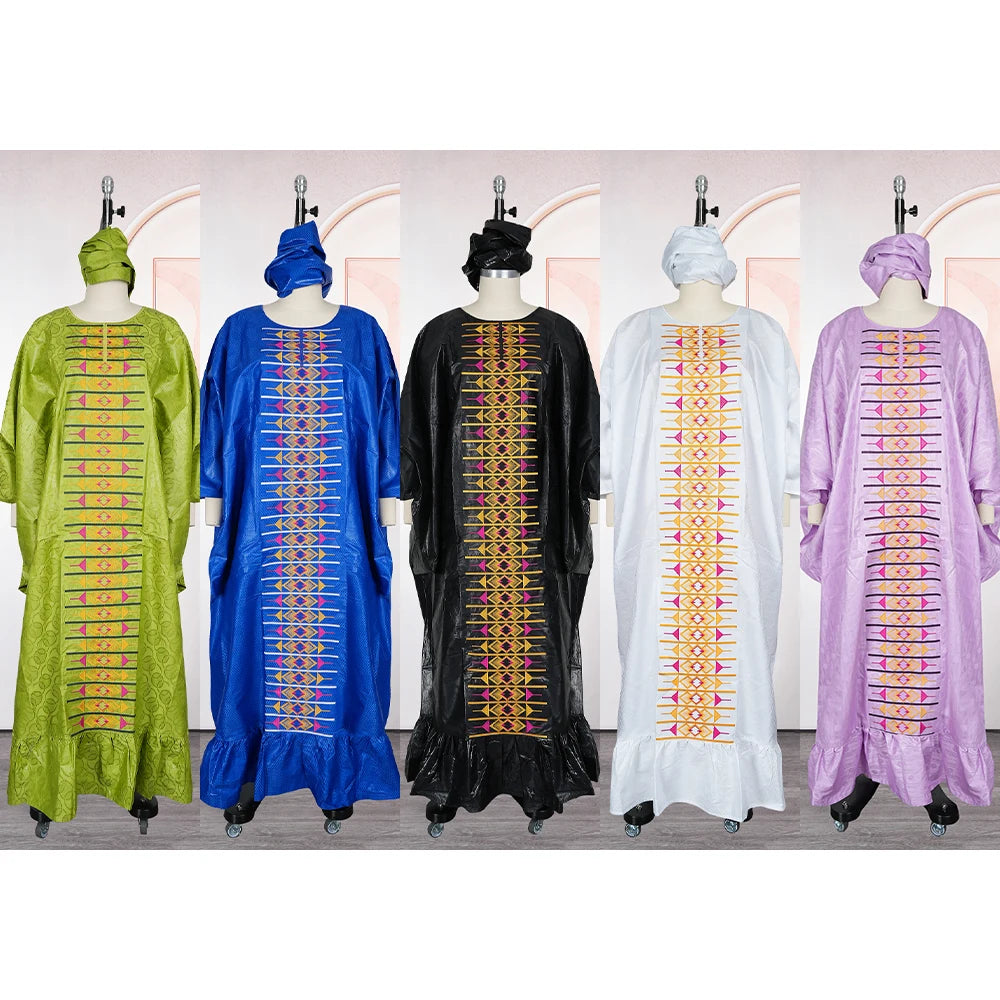 African Women's Kaftan Dress Embroidery Bazin Riche Wedding Party Plus Size Muslim Gown Dress