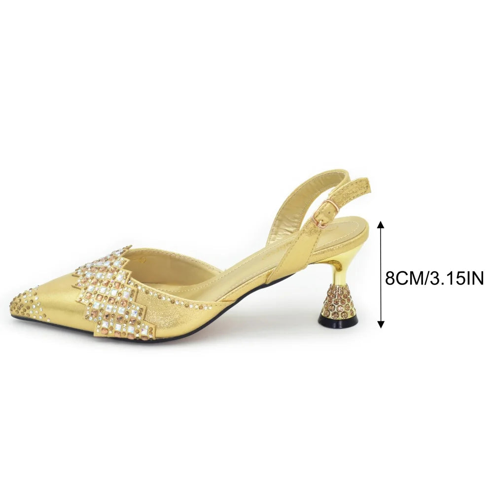 Luxury African Shoes & Bag Set | Crystal Pointed Toe Heels | Wedding & Party