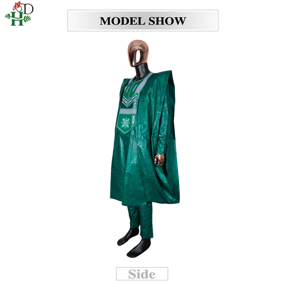 Men African Traditional Embroidery Wear Formal Attire Bazin Riche Dashiki Outfits Shirt Pants 3PCS Robe Suit African Ramadan