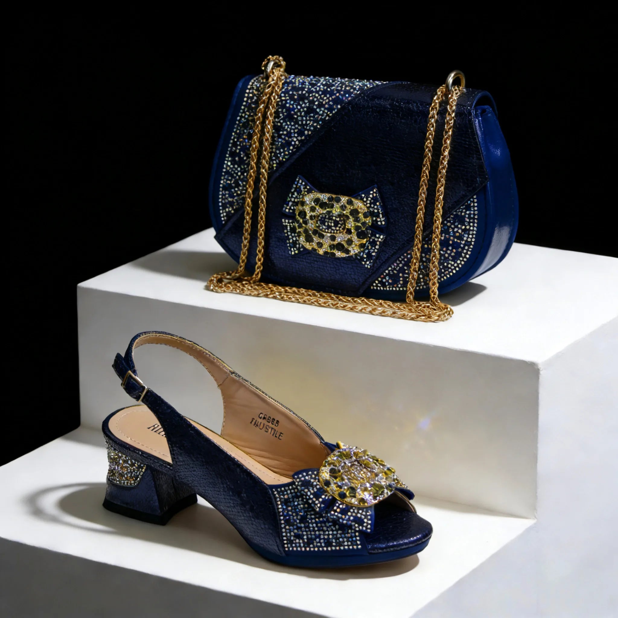 Women Elegant Orange High Heel Shoe and Matching Bag Set with Rhinestone Accents Stylish Peep Toe Design for Party