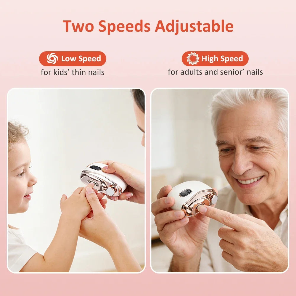 Automatic Electric Nail Clipper, 2 in 1 Auto Fingernail Cutter & Polishing Grinder for Baby Senior Adults, 2-Speed Nail Trimmer