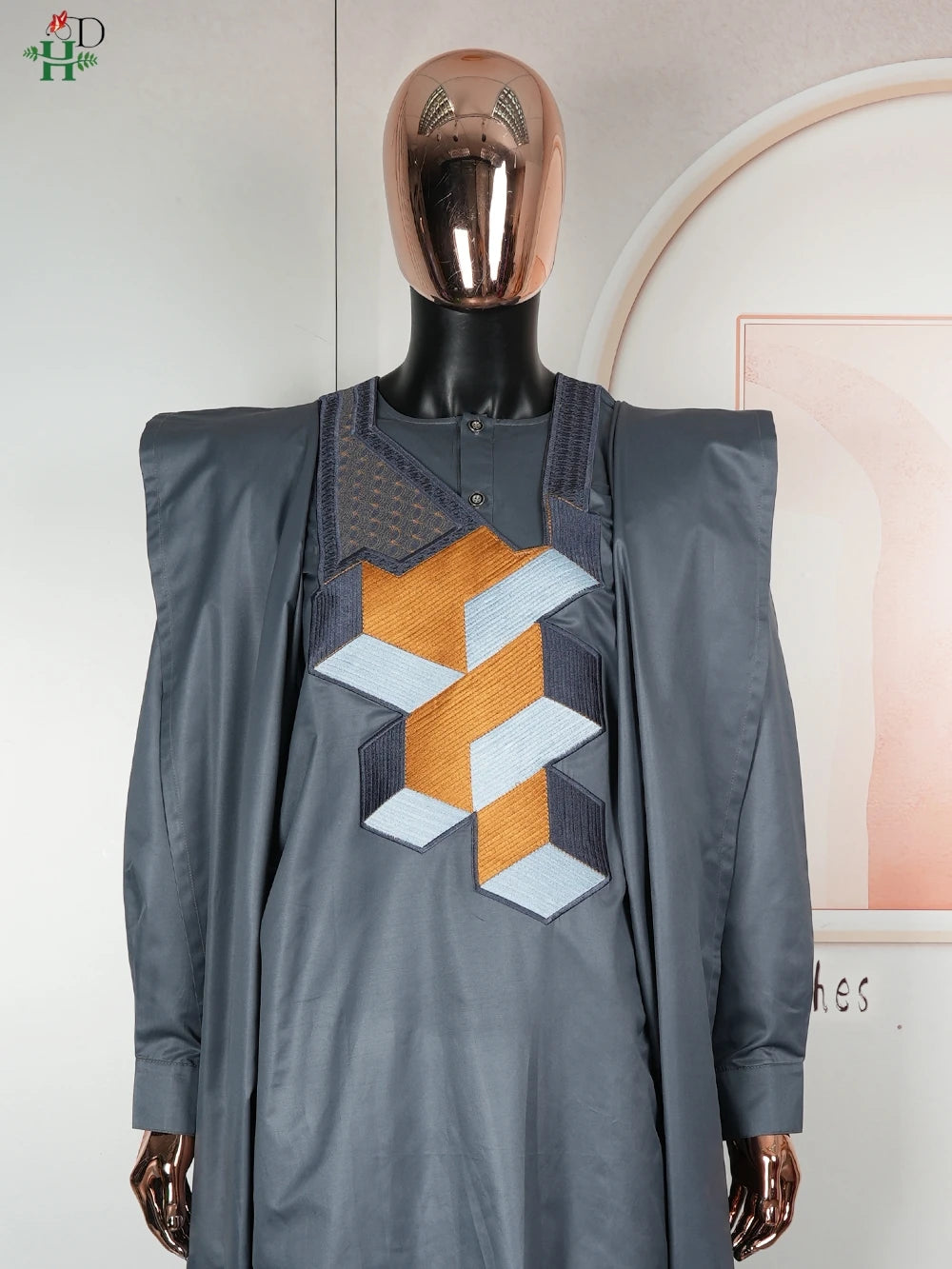 Men's 3-Piece African Embroidery Set | Gray Plus Size Traditional Wear 2025