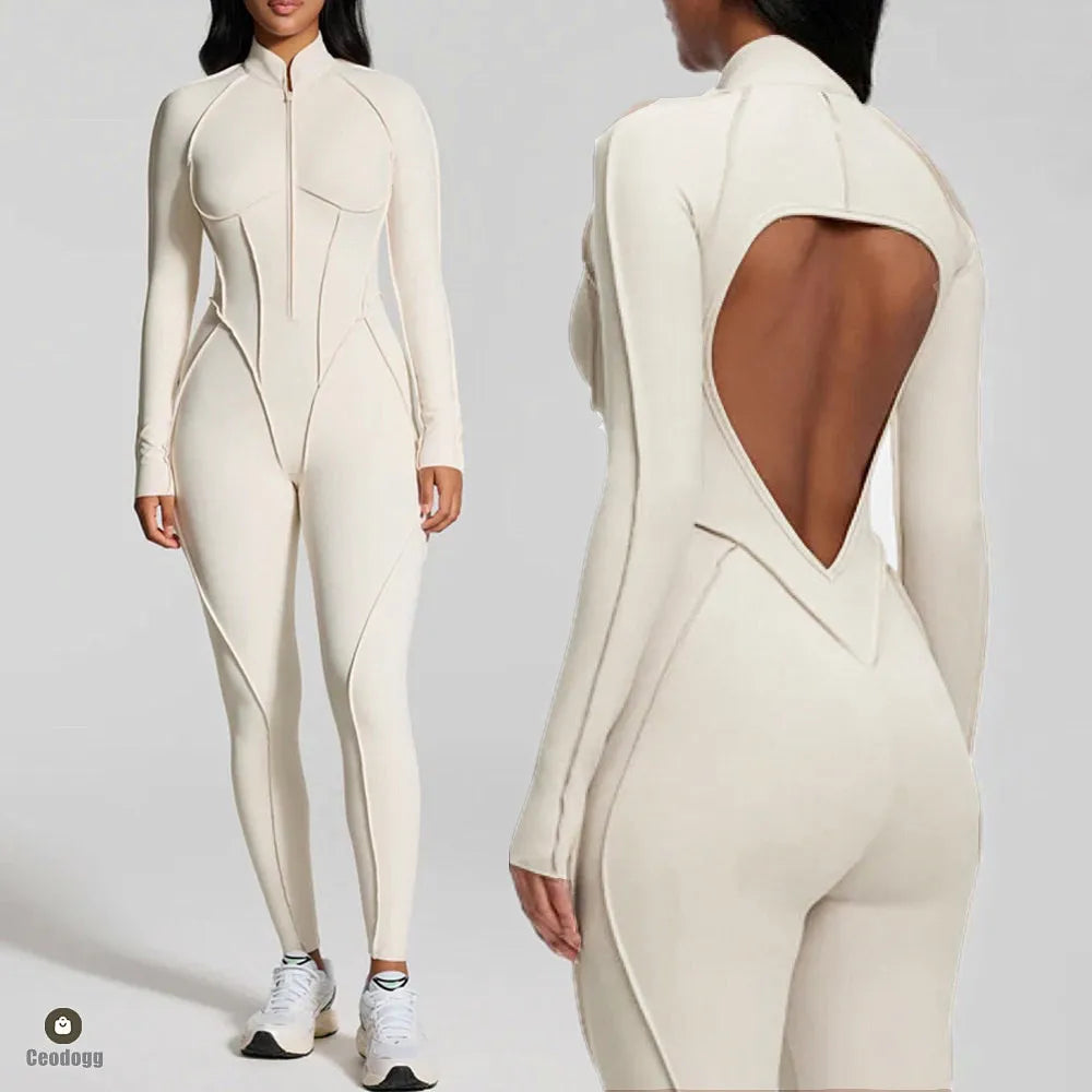 Yoga Set Sports Fitness Hollow Back Skinny Women One-Piece Jumpsuits Workout Legging Clothing Gym Bodysuit  XP83