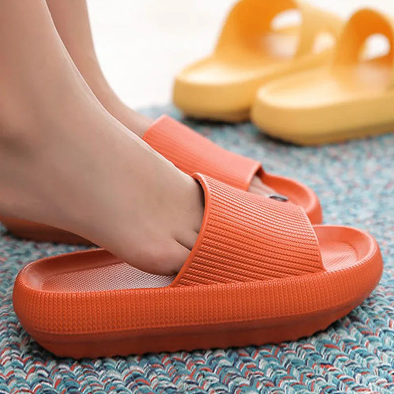 EVA Thick Sole 4cm Bathroom Slippers Cloud-Like Comfort Home Use Couple Height Increasing Indoor Solid Color Summer Sandals