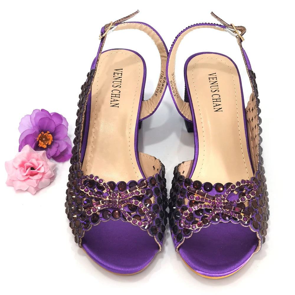 Italian Design Full Drill Elegant Wine Evening High Heels Wedding Party Shoes Matching Clutch Handbag