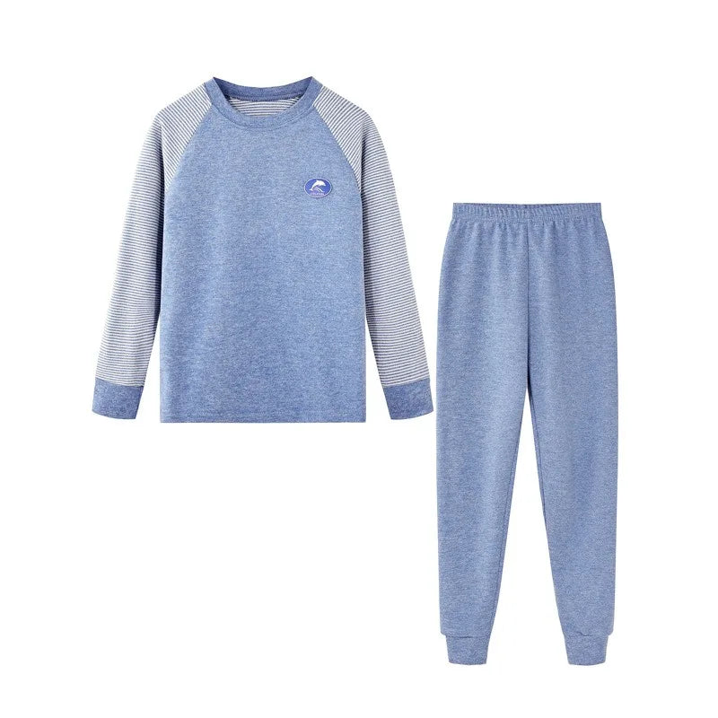 Boys Thermal Fleece Thermal Underwear 37°C Constant Temperature Warm Two-Piece Winter Pajamas Set Unisex Kids Long Johns for Ages 7-13