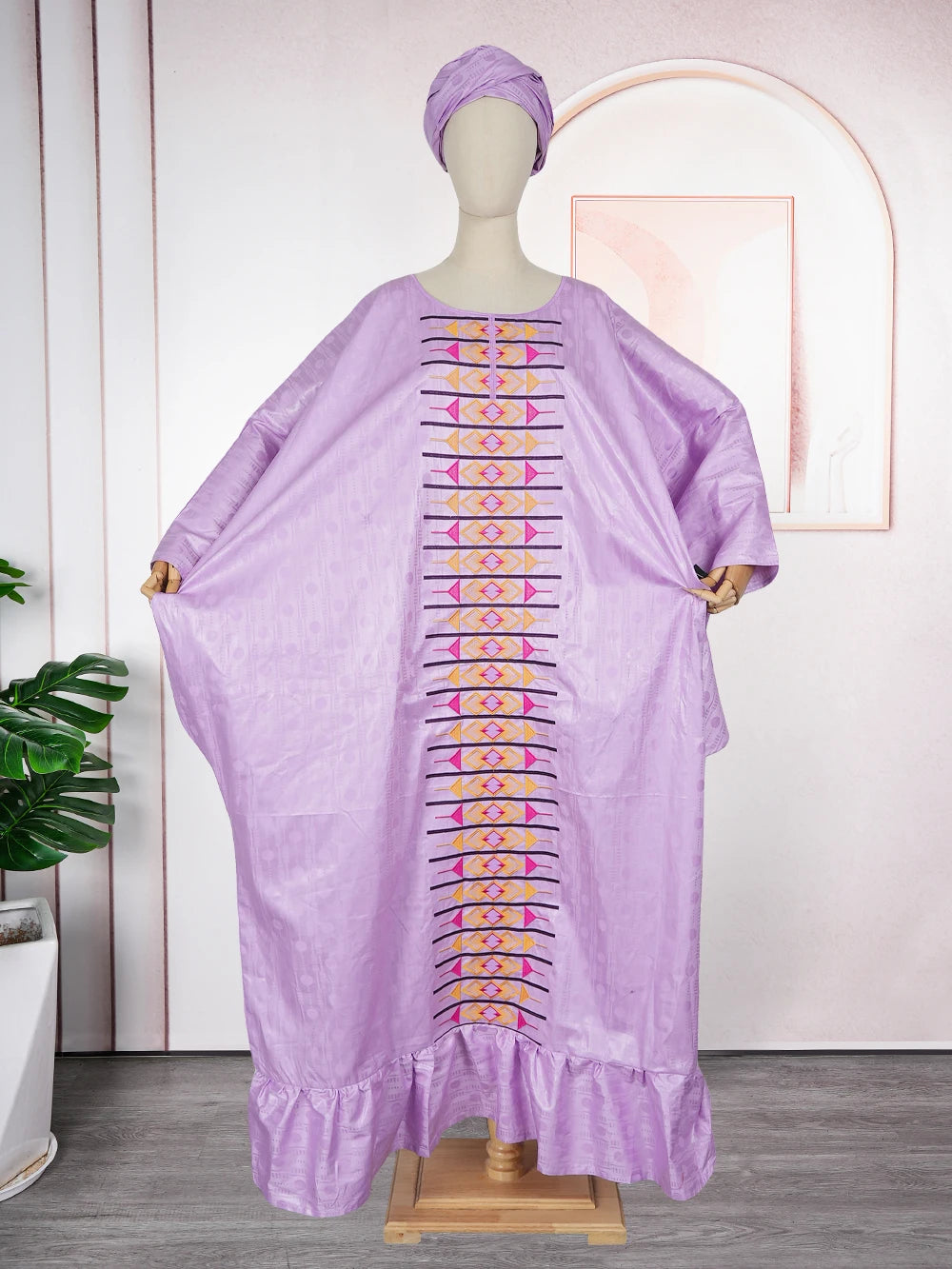 African Women's Kaftan Dress Embroidery Bazin Riche Wedding Party Plus Size Muslim Gown Dress