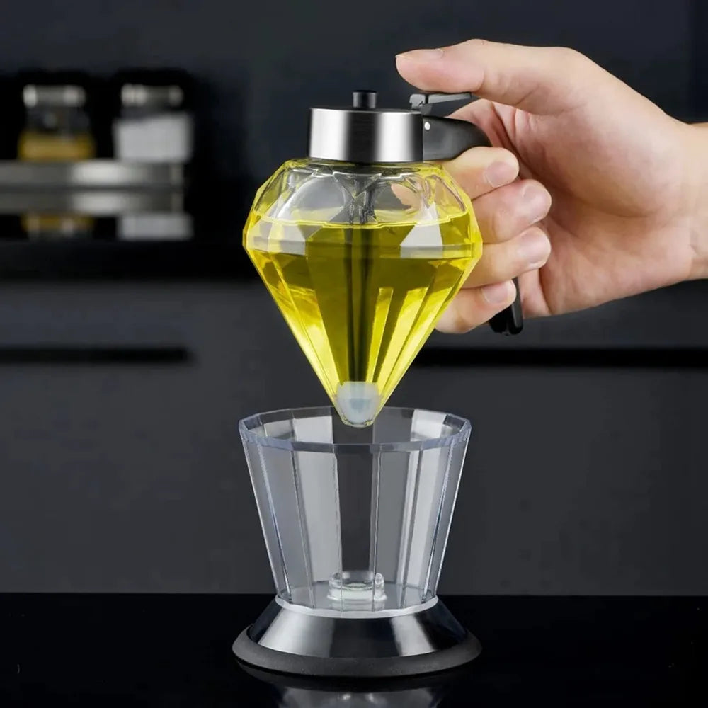 Diamond Glass Honey Dispenser 200ml | Oil, Vinegar & Sauce Dripper with Stand | HotTrendyPicks
