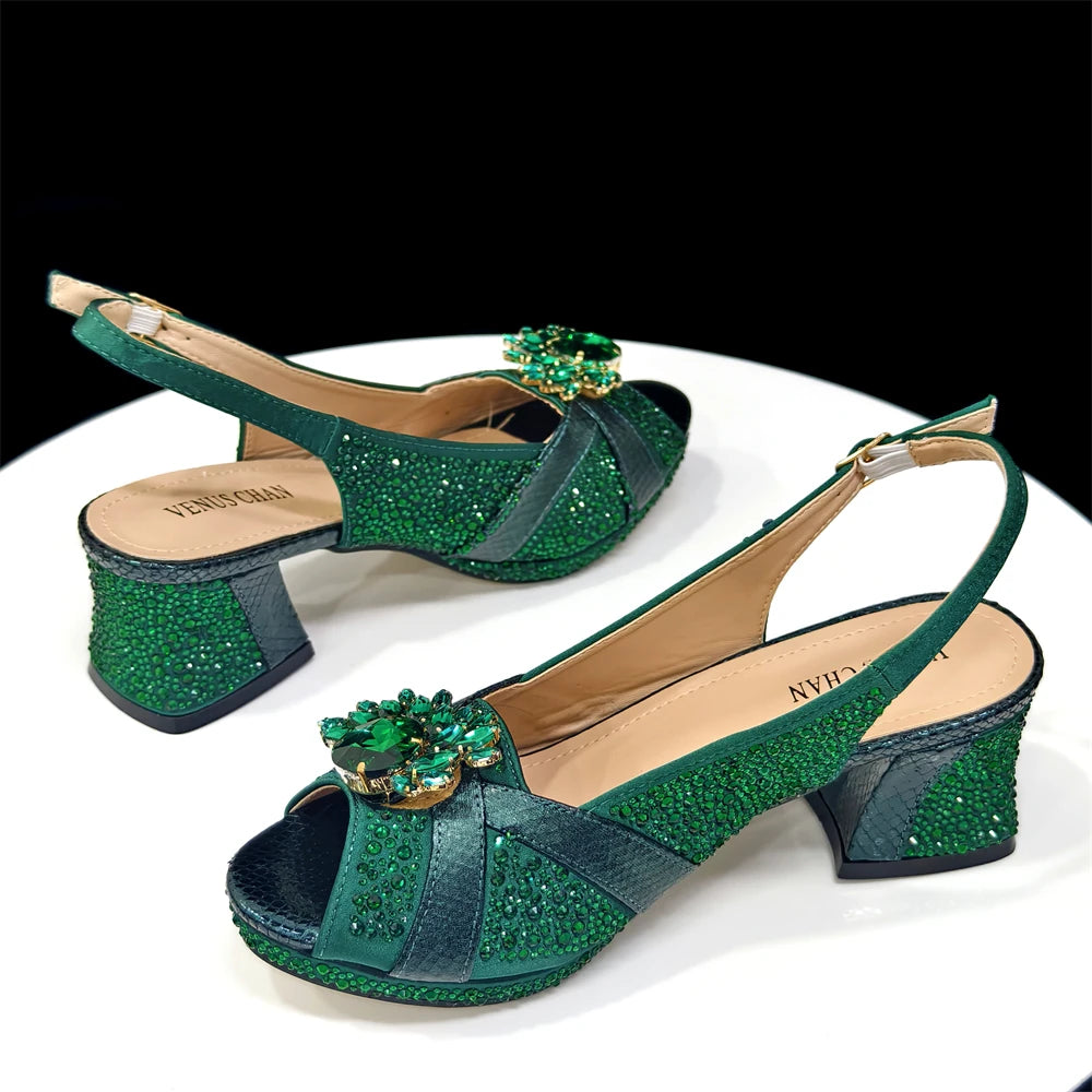Elegant Women's Peep-Toe Heels and Matching Wine Color Diamond Pumps Set - Stylish Italian Shoes and Bags for Parties