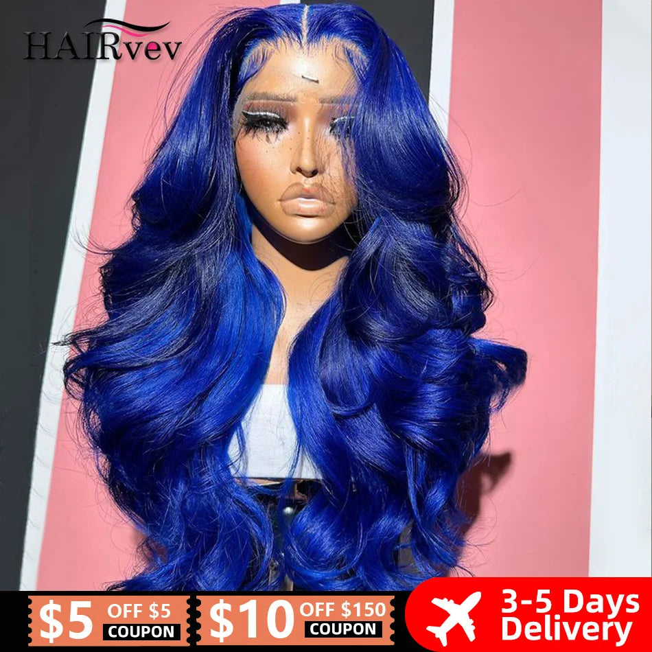 Royal Blue Colored Lace Front Wigs 13x4 Body Wave Brazilian Transparent Lace Frontal Wigs Human Hair Pre Plucked