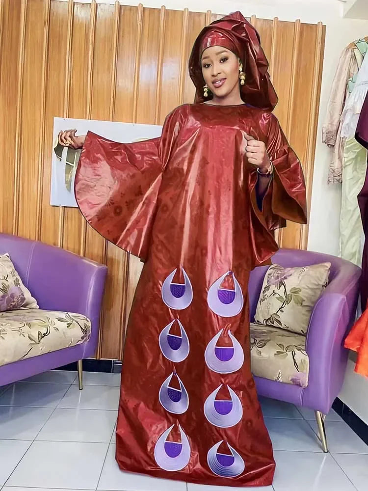 African Women Party Clothing Bazin Riche Dashiki Robe Top Class Evening Gowns With Scarf