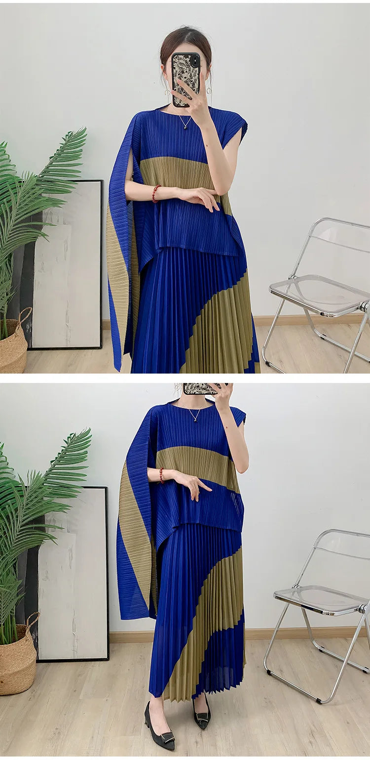 Autumn Women's Color Matching Set Shawl Top Long Elastic Waist Skirt Two-piece Set