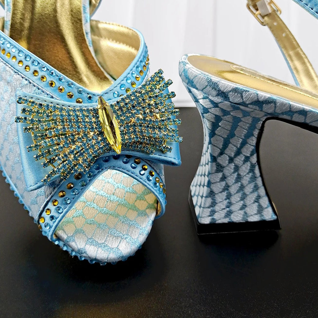 Women's Rhinestone Peep Toe High Heels & Handbag Set | Wedding Party Pumps
