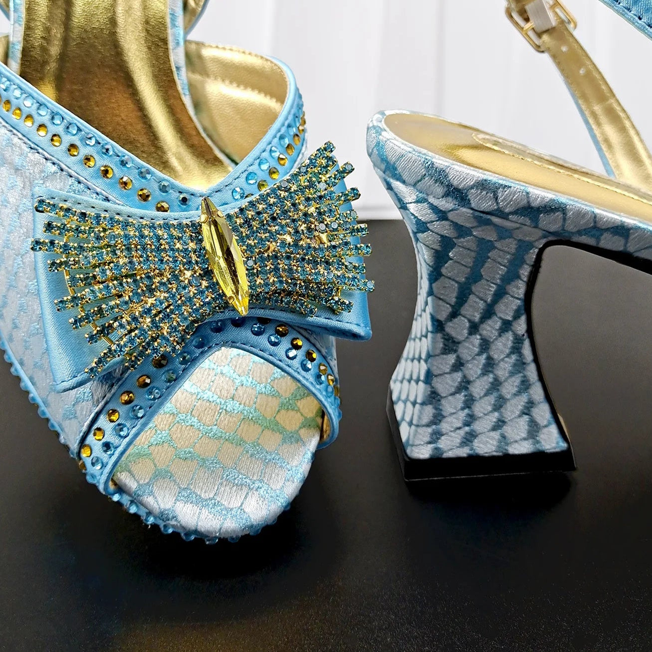 Women's Rhinestone Peep Toe High Heels & Handbag Set | Wedding Party Pumps