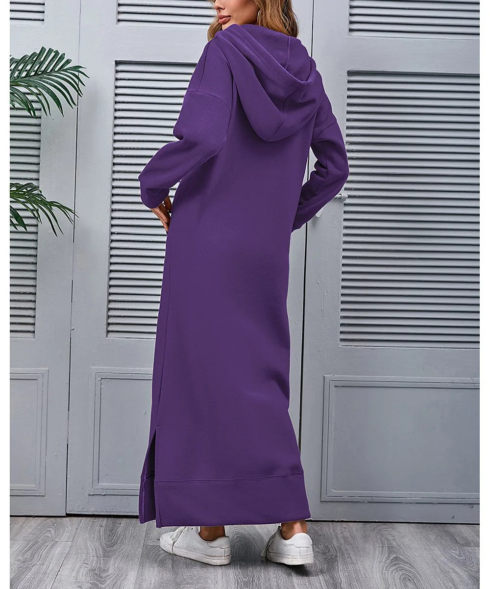 Women's Hoodie Midi Dress | Lace-Up Hem Casual Sweatshirt Long Dress | HotTrendyPicks