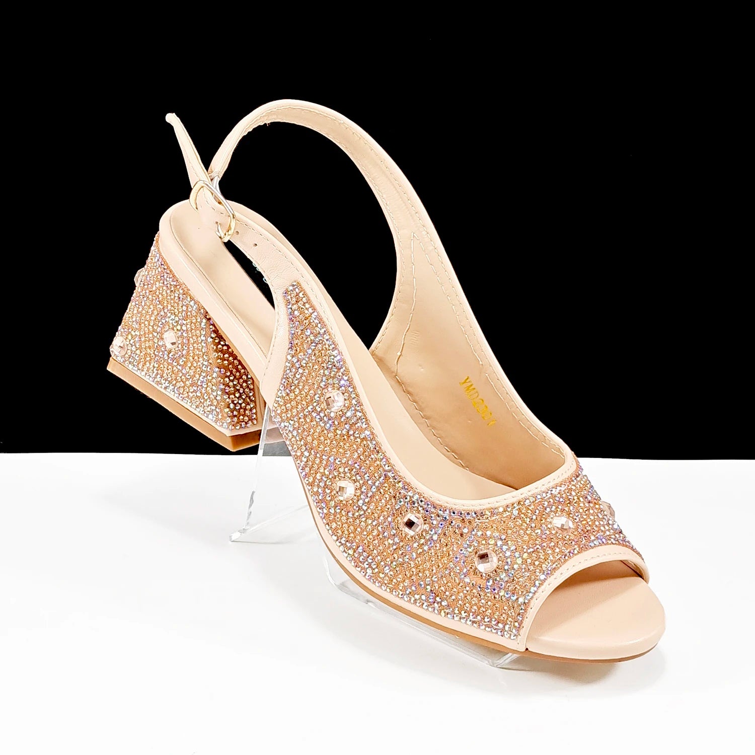 Women's Rhinestone Design Shoes and Bag Set Open Toe Comfortable Heels