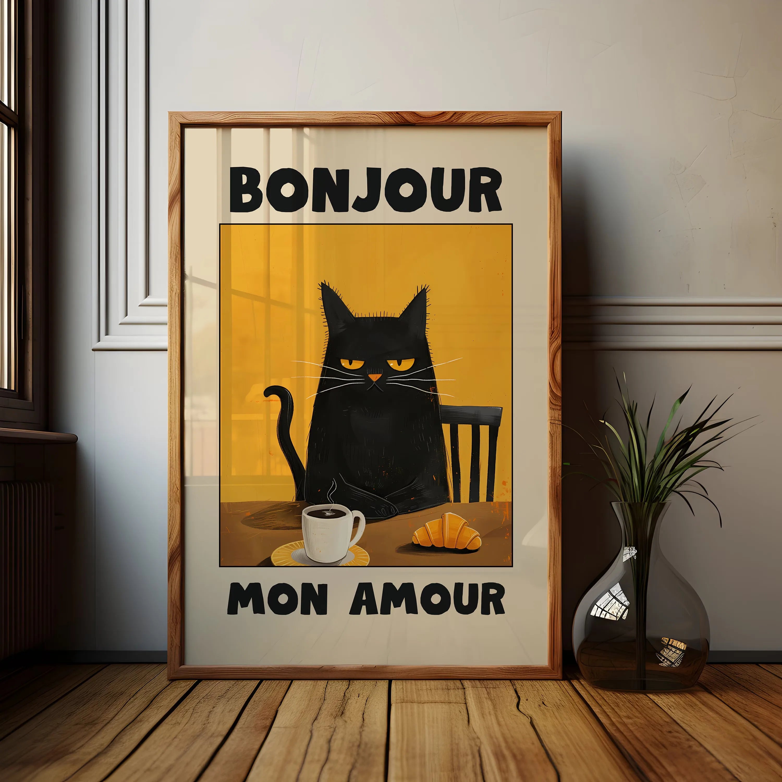 Black Cat & Dog Canvas Wall Art | Mid-Century Home Decor Gift | HotTrendyPicks