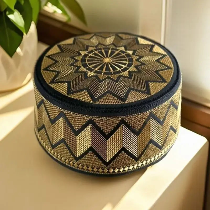 Men's Muslim Embroidery Cap | Islamic Gold Turban Bonnet | Eid Ramadan Prayer Hat