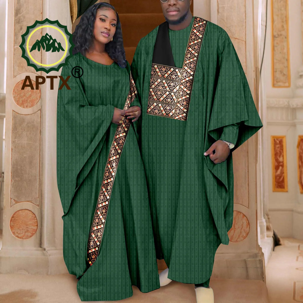 African Couple Clothing Set Women Traditional Wedding Wear Abayas Dashiki Robe Outfit Set for Men African Ethnic Style Y23C034
