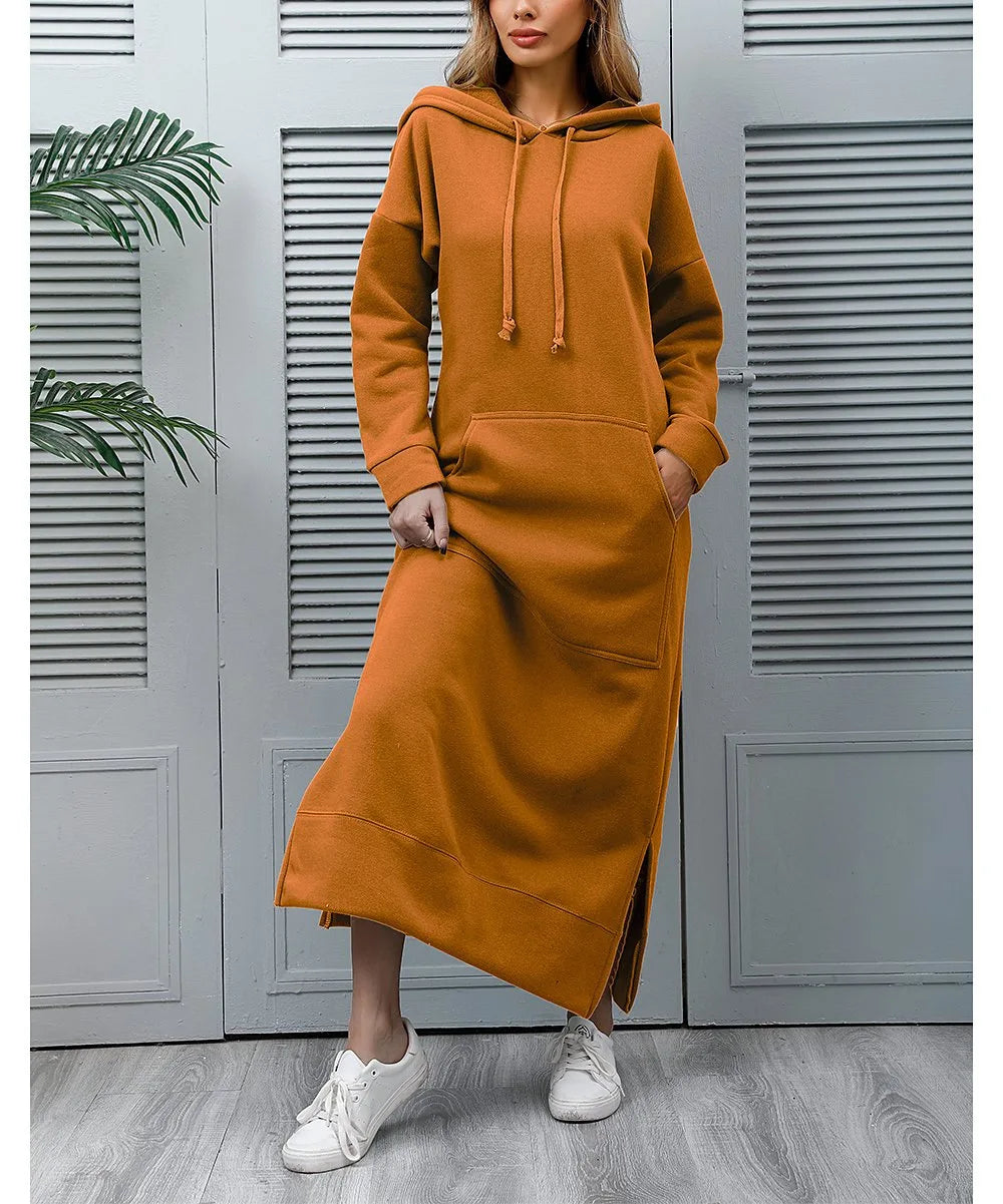 Women's Hoodie Midi Dress | Lace-Up Hem Casual Sweatshirt Long Dress | HotTrendyPicks