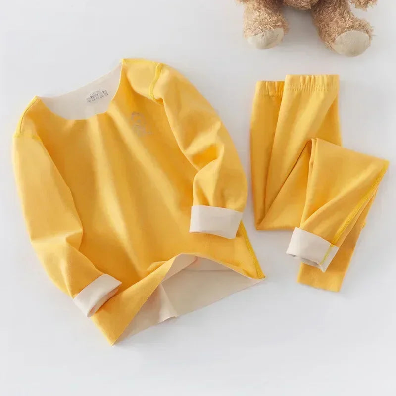 Boys Thermal Fleece Thermal Underwear 37°C Constant Temperature Warm Two-Piece Winter Pajamas Set Unisex Kids Long Johns for Ages 7-13