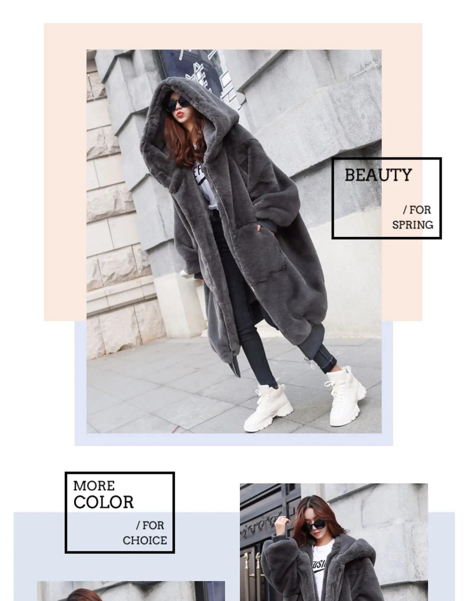 Winter Faux Fur Fashionable Hooded Cotton Long Plush Fleece Temperament Loose Jacket for Women