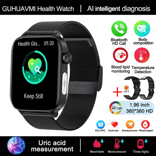 2025 AI Health Smartwatch | ECG+PPG Blood Lipids Uric Acid Body Composition | Men