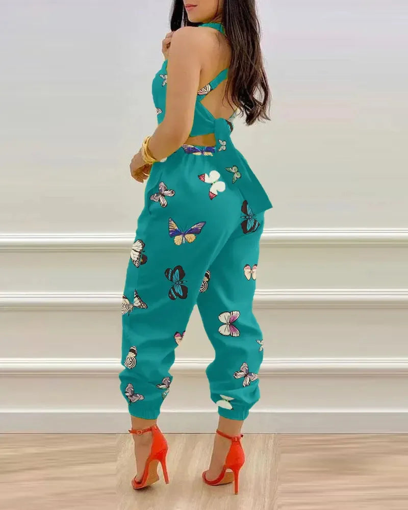 Elegant Women's jumpsuit Summer Fashion Strap Hollow Sexy Off waist Printed jumpsuit